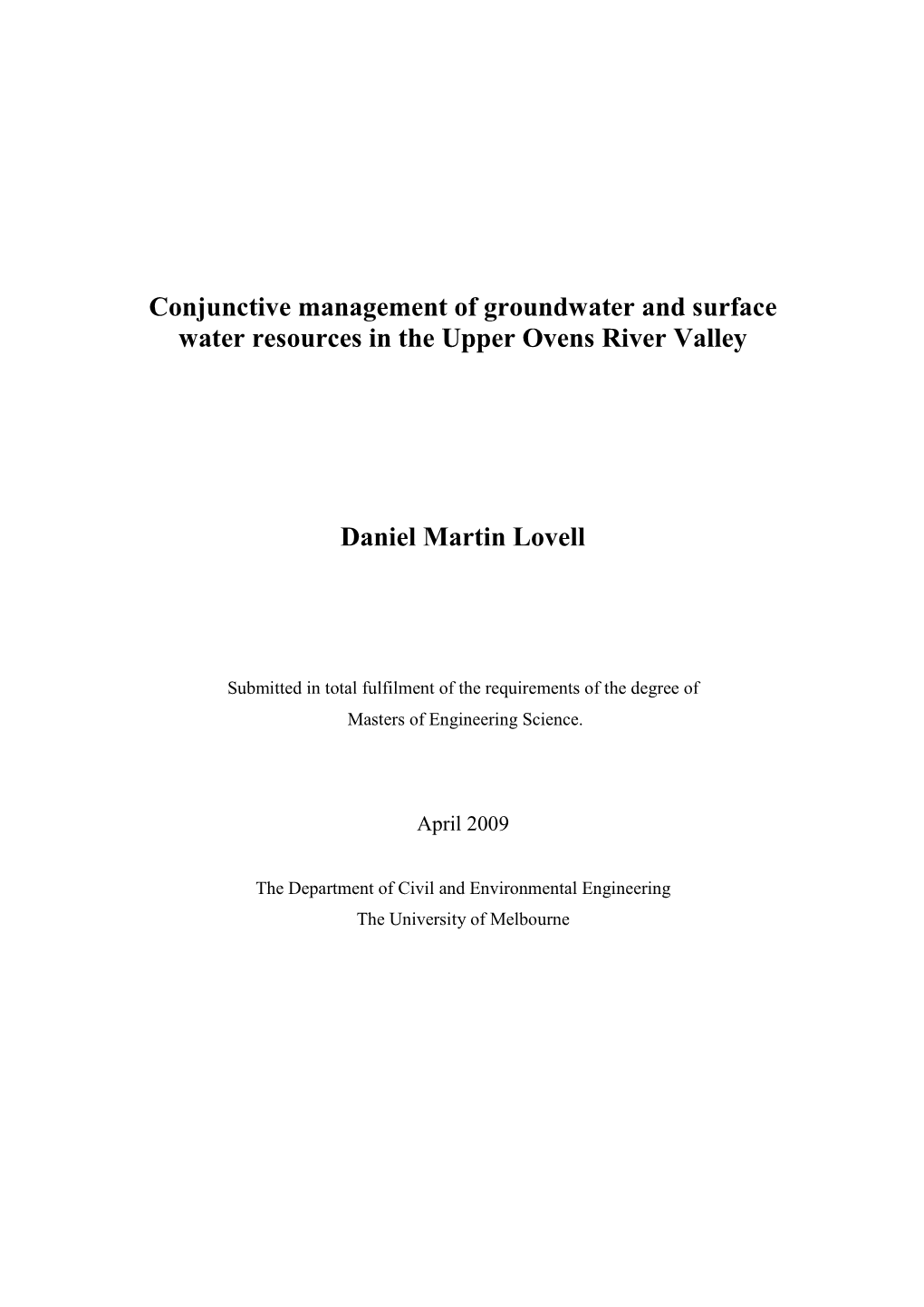 Conjunctive Management of Groundwater and Surface Water