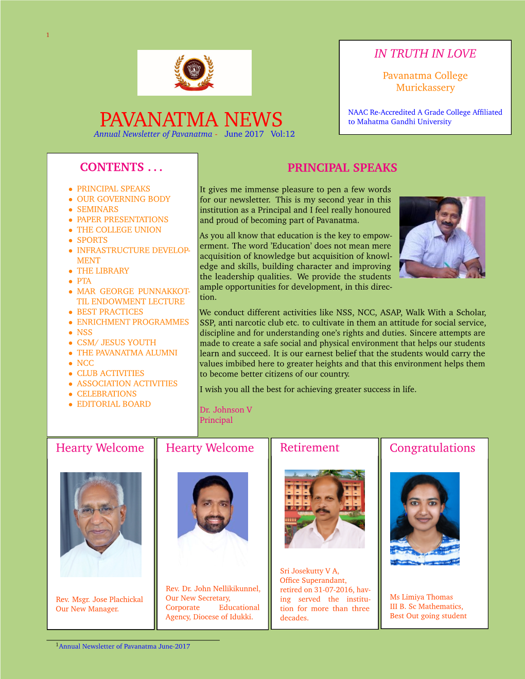 PAVANATMA NEWS to Mahatma Gandhi University Annual Newsletter of Pavanatma - June 2017 Vol:12