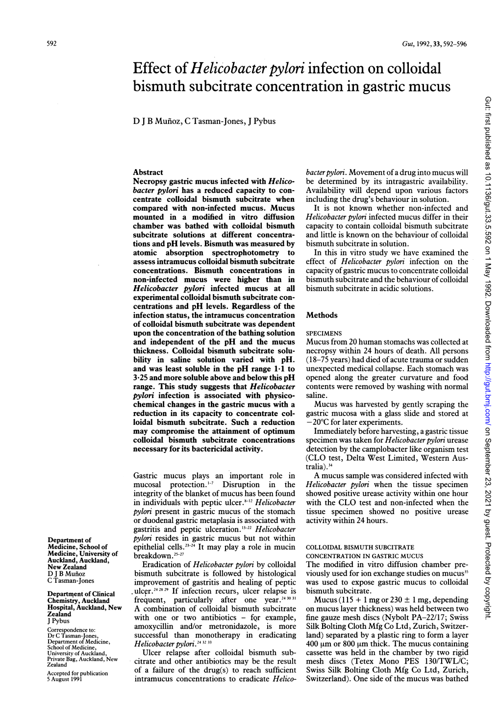 Effect of Helicobacter Pylori Infection on Colloidal