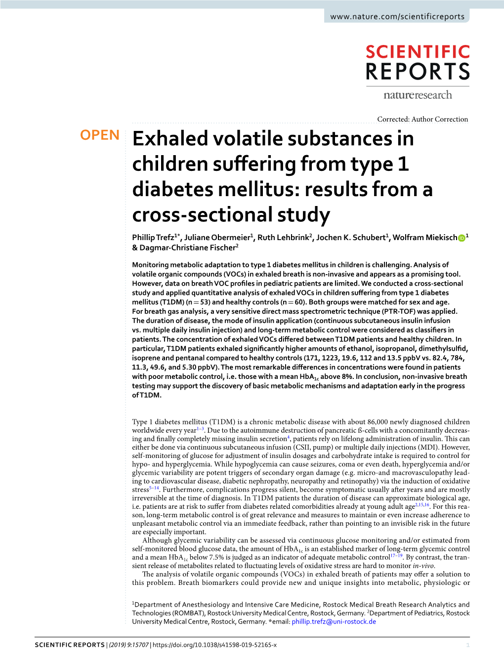 Exhaled Volatile Substances in Children Suffering from Type