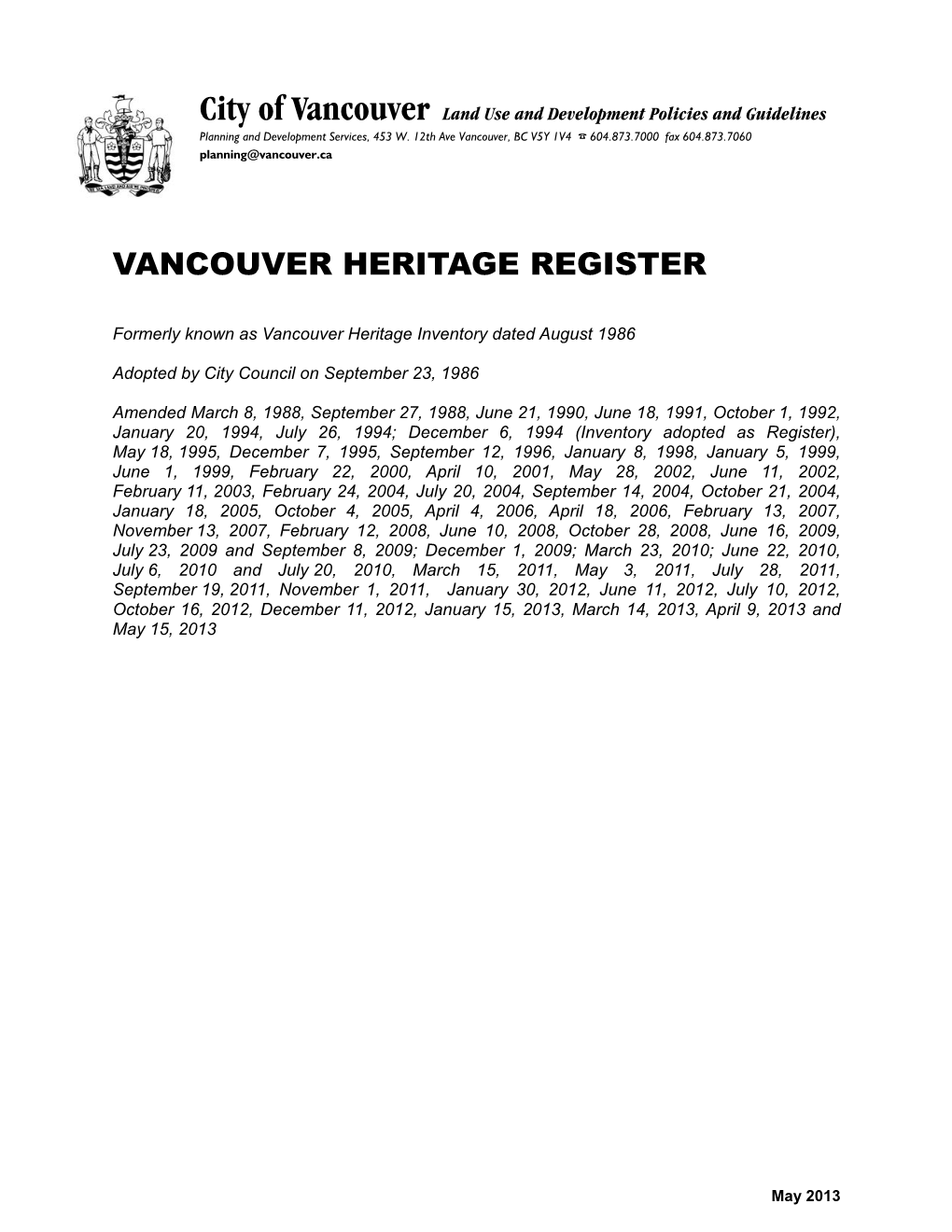 Guidelines: Vancouver Heritage Register