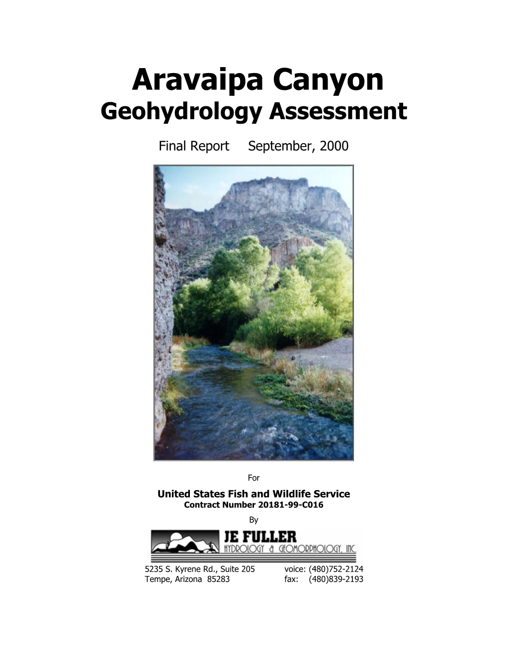 Aravaipa Canyon Geohydrology Assessment