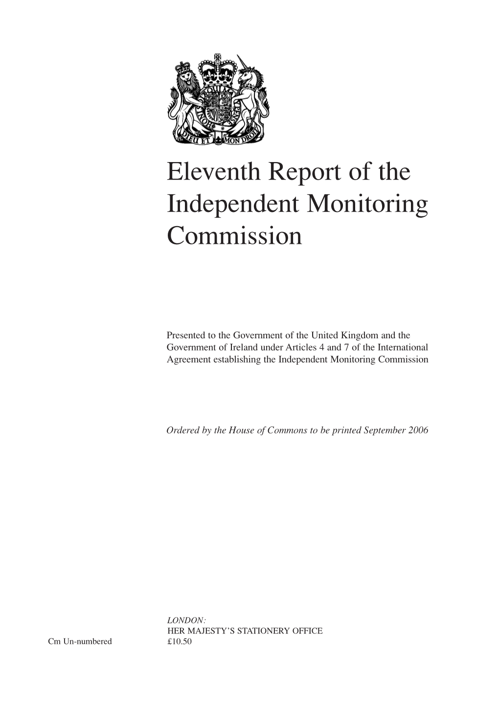 Eleventh Report of the Independent Monitoring Commission CM Un-Numbered