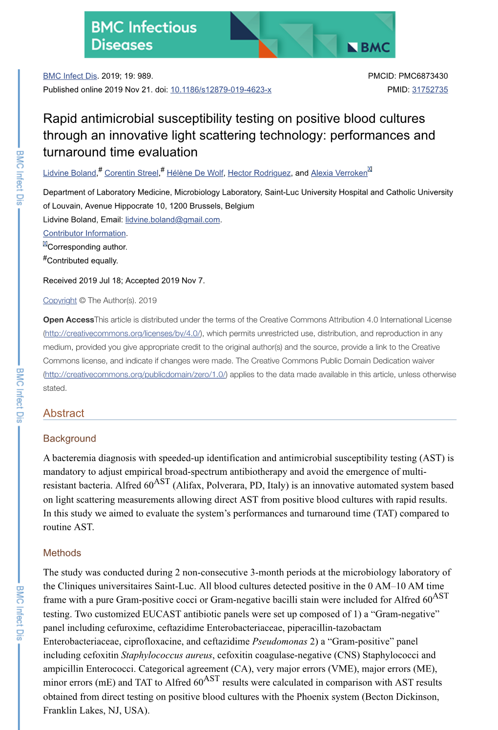 Rapid Antimicrobial Susceptibility Testing on Positive Blood Cultures Through an Innovative Light Scattering Technology: Performances and Turnaround Time Evaluation