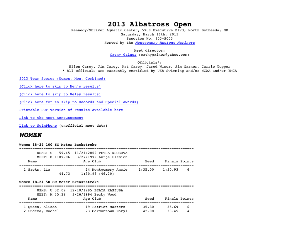 2013 Albatross Open WOMEN