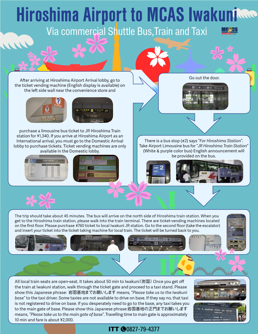 Hiroshima Airport to MCAS Iwakuni Via Commercial Shuttle Bus,Train and Taxi