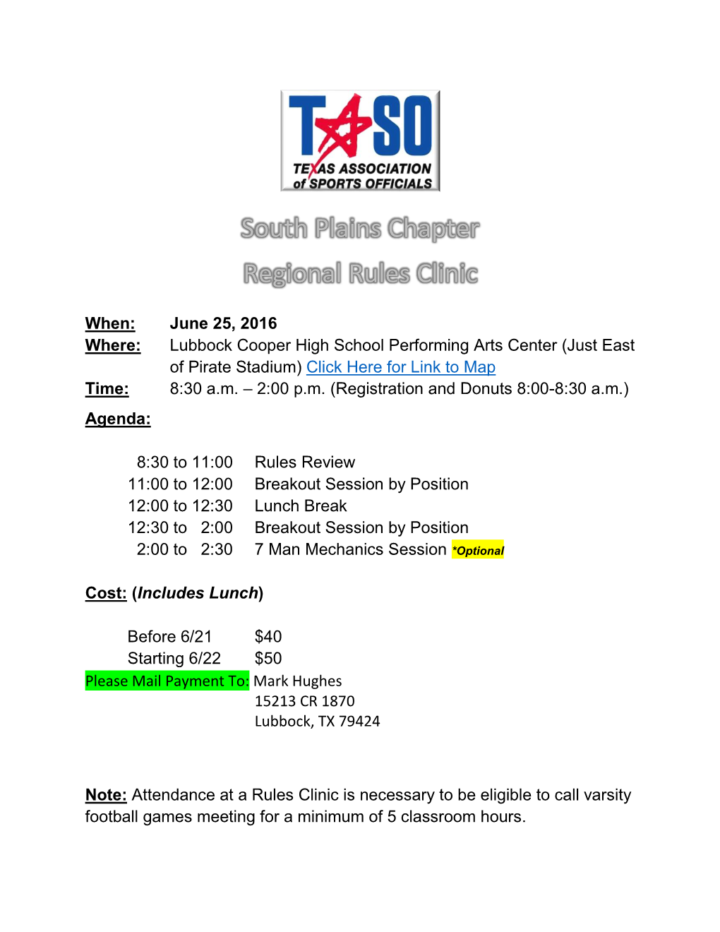 South Plains Chapter Regional Rules Clinic
