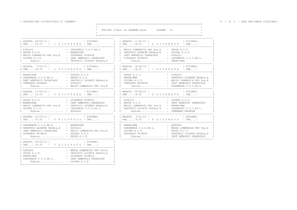 Delegazione Distrettuale Di Legnano* Figc