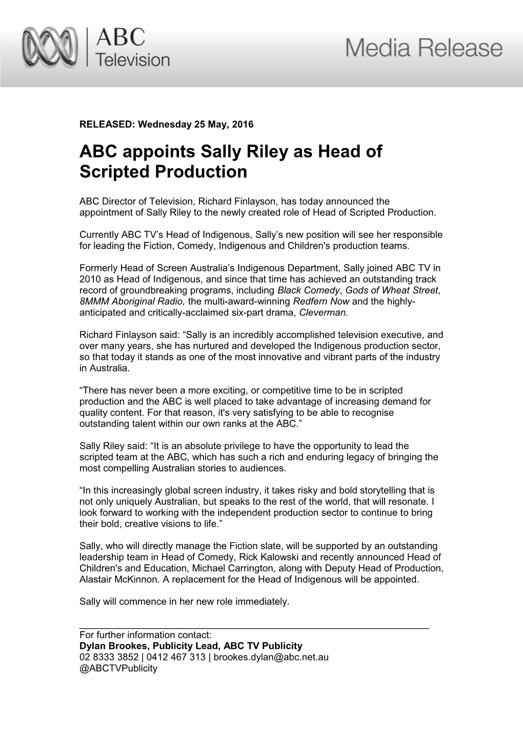 ABC Appoints Sally Riley As Head of Scripted Production