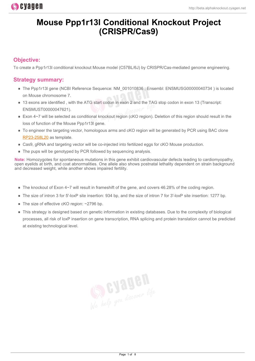 Mouse Ppp1r13l Conditional Knockout Project (CRISPR/Cas9)