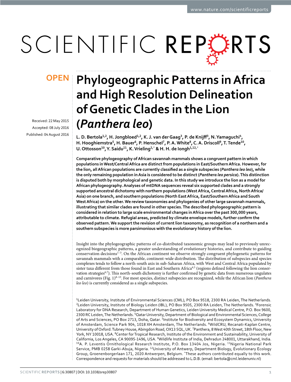 Phylogeographic Patterns in Africa and High Resolution Delineation Of