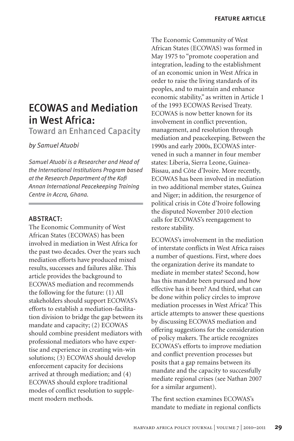 ECOWAS and Mediation in West Africa