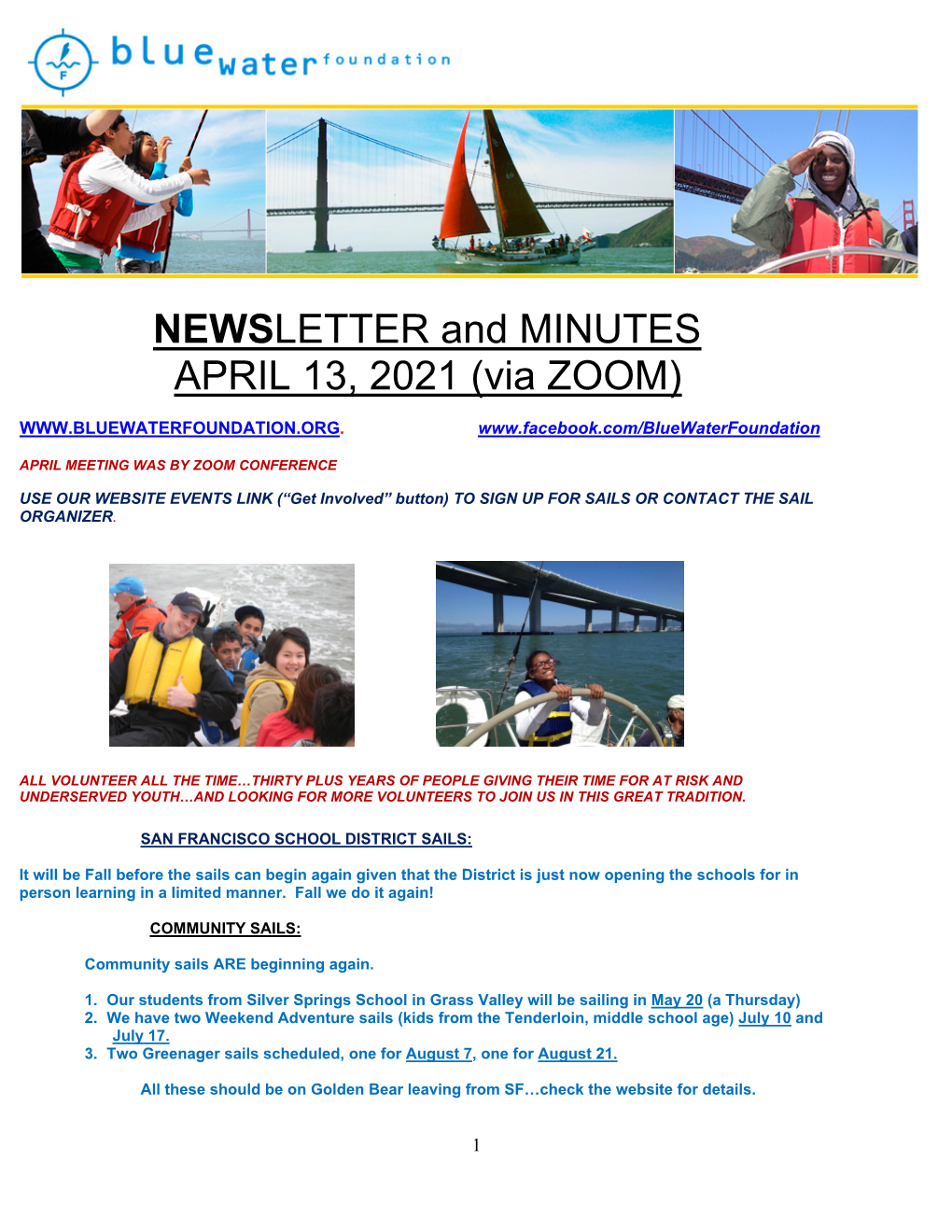 NEWSLETTER and MINUTES APRIL 13, 2021 (Via ZOOM)