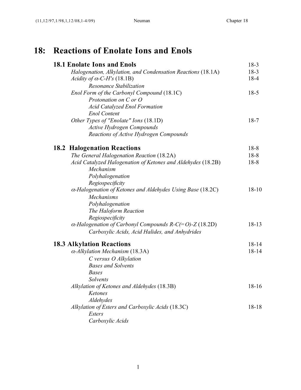 18: Reactions of Enolate Ions and Enols