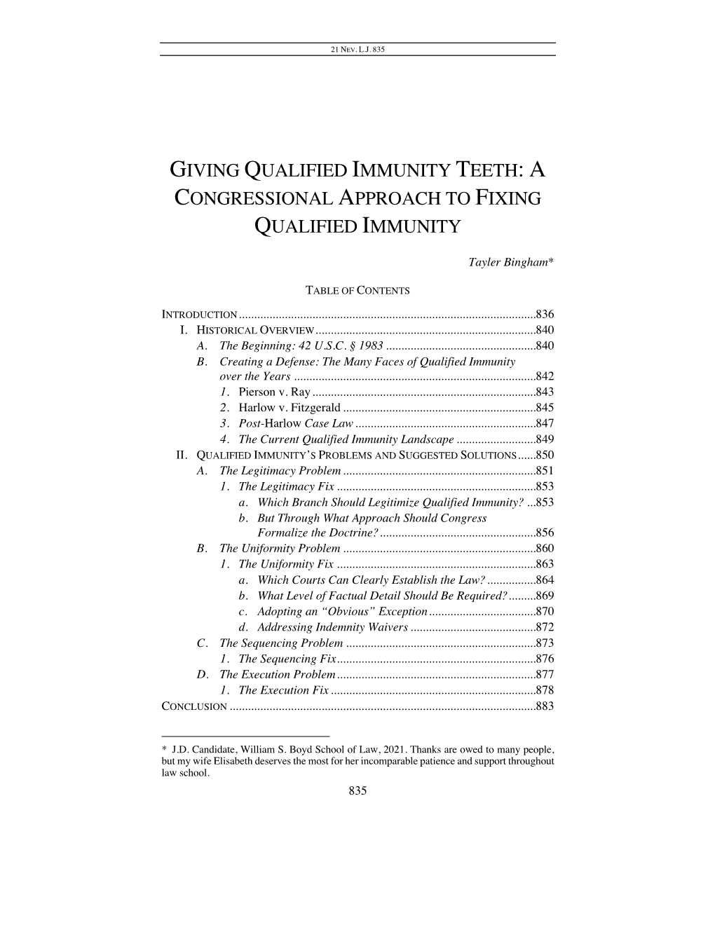 A Congressional Approach Tofixing Qualified Immunity