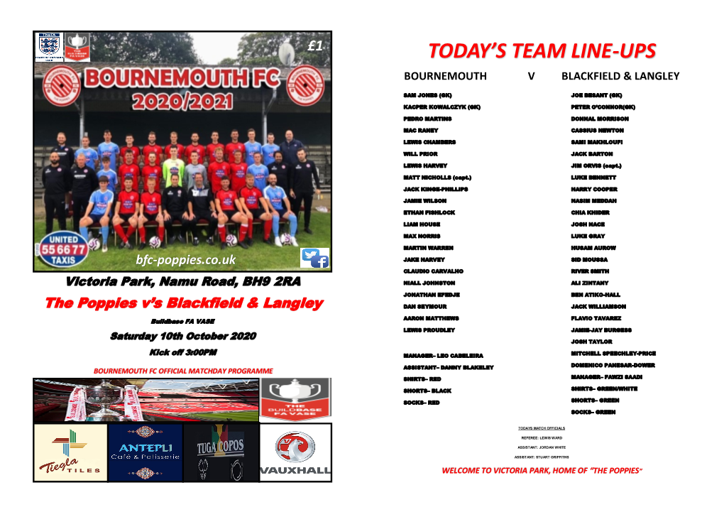 Today's Team Line-Ups