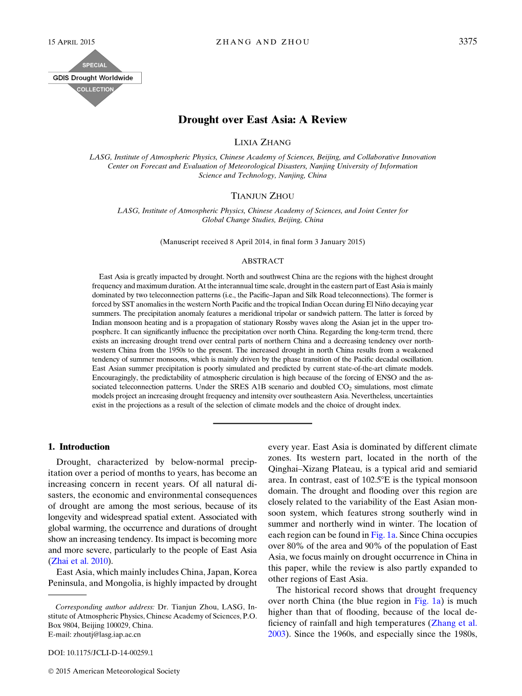 Drought Over East Asia: a Review