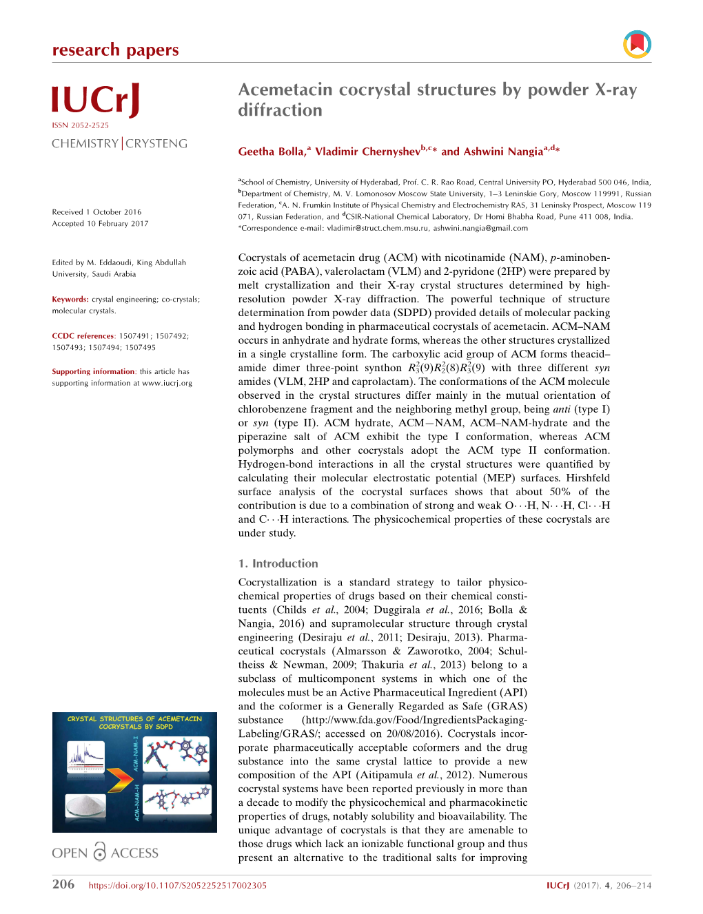 Acemetacin Cocrystal Structures by Powder X-Ray Diffraction