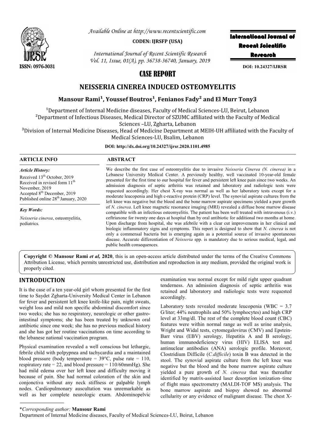 Case Report Neisseria Cinerea Induced