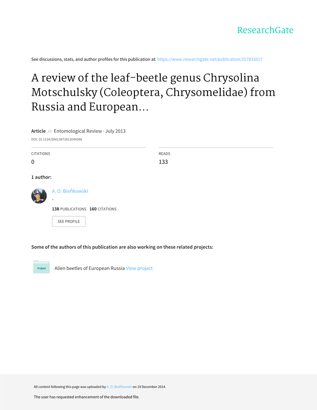 A Review of the Leaf-Beetle Genus Chrysolina Motschulsky (Coleoptera, Chrysomelidae) from Russia and European