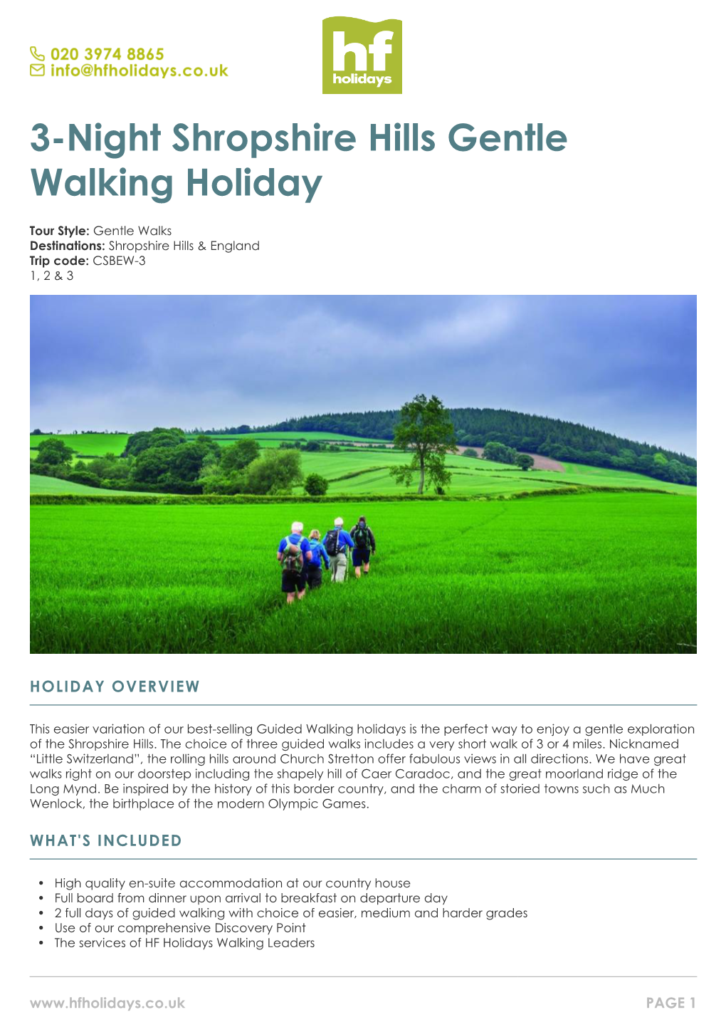 3-Night Shropshire Hills Gentle Walking Holiday