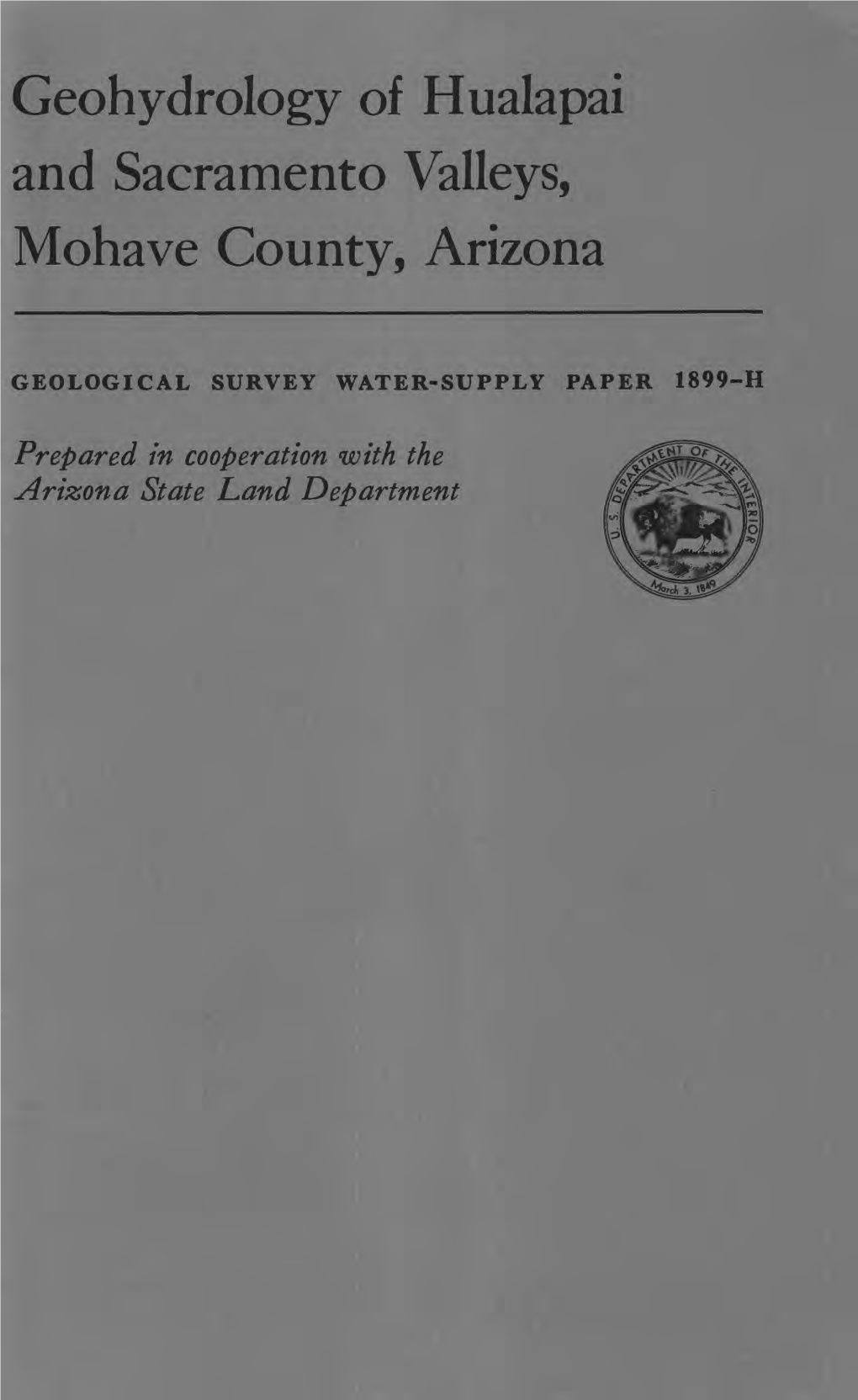 Geohydrology of Hualapai and Sacramento Valleys, Mohave County, Arizona