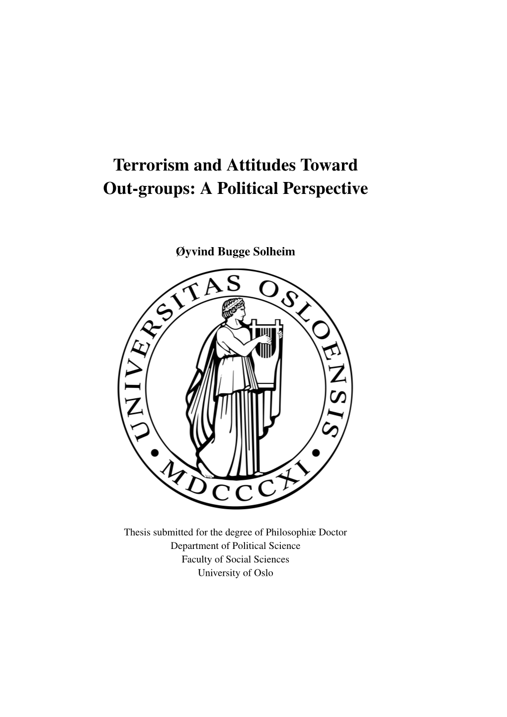 Terrorism and Attitudes Toward Out-Groups: a Political Perspective
