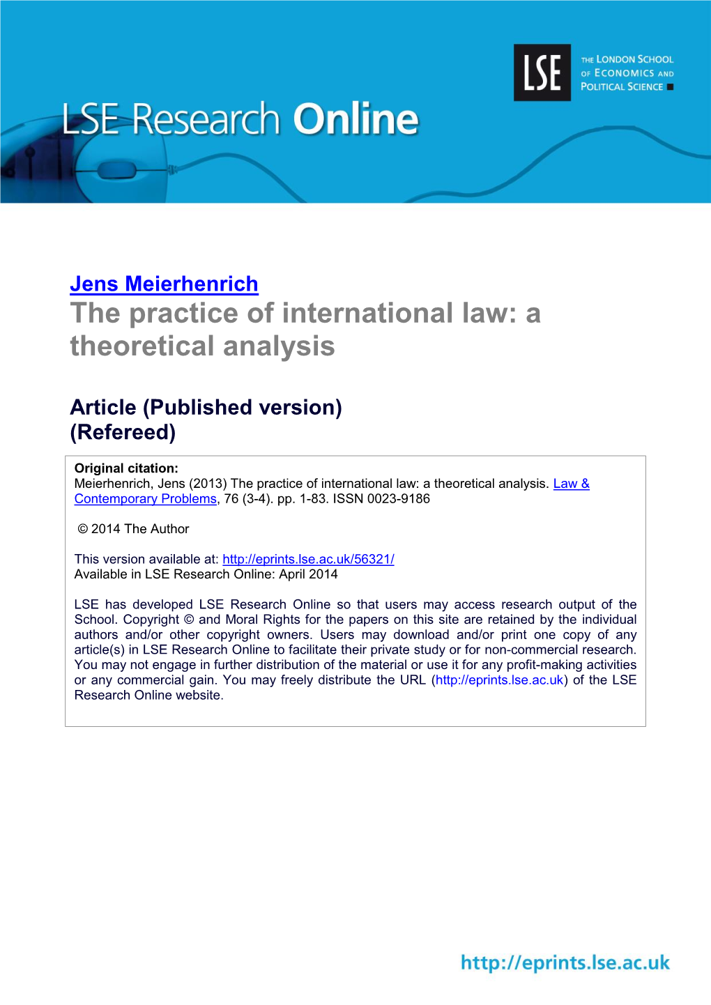 The Practice of International Law: a Theoretical Analysis