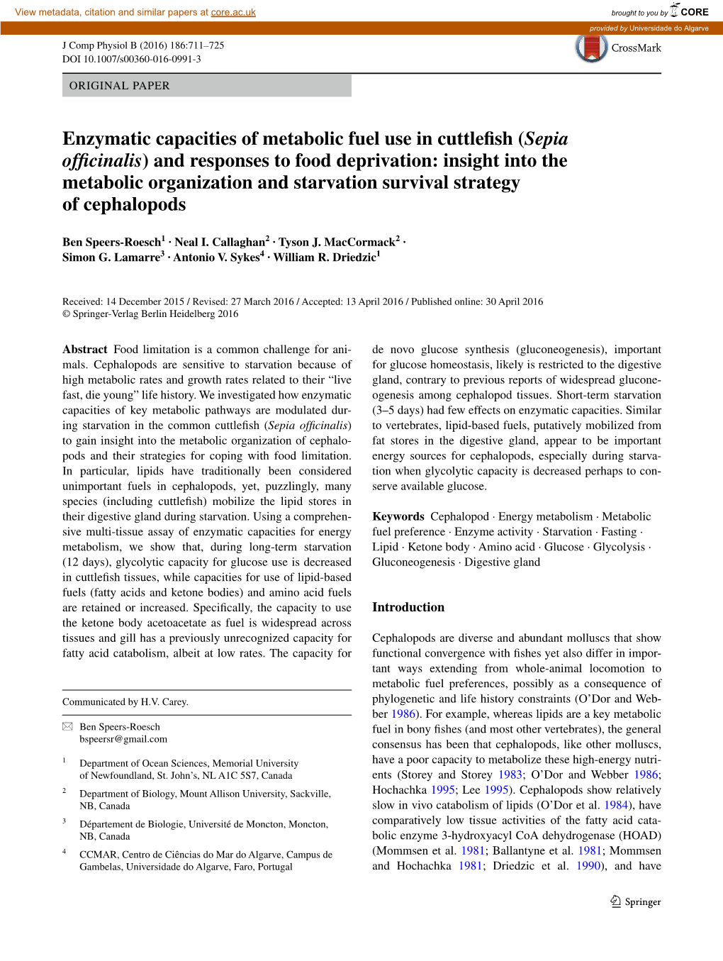 Enzymatic Capacities of Metabolic Fuel Use in Cuttlefish