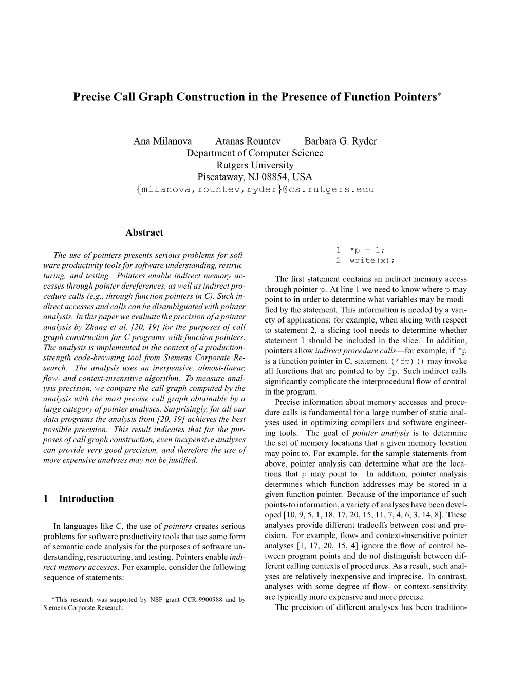 Precise Call Graph Construction in the Presence of Function Pointers∗