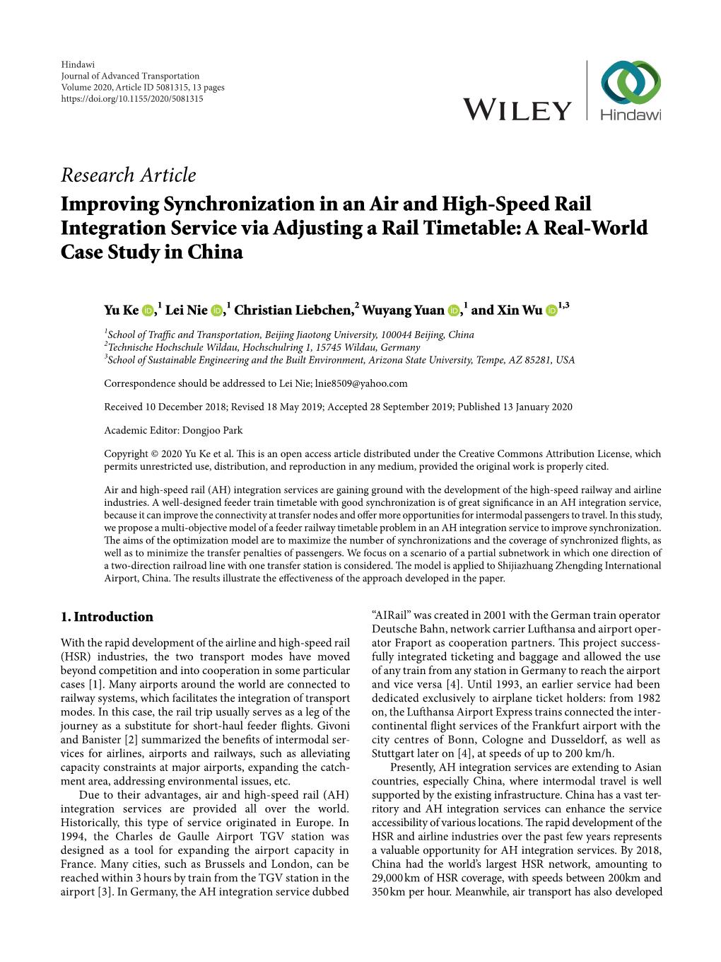 Improving Synchronization in an Air and High-Speed Rail Integration Service Via Adjusting a Rail Timetable: a Real-World Case Study in China