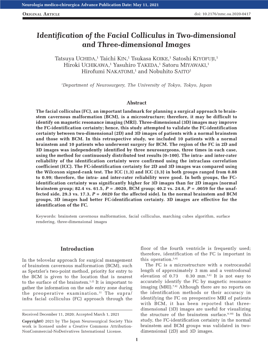 Identification of the Facial Colliculus in Two-Dimensional and Three-Dimensional Images