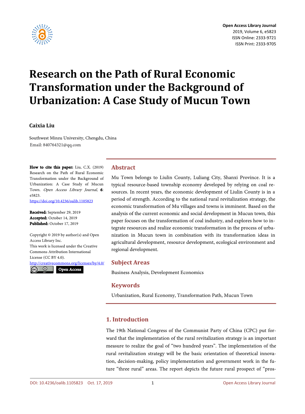 Research on the Path of Rural Economic Transformation Under the Background of Urbanization: a Case Study of Mucun Town