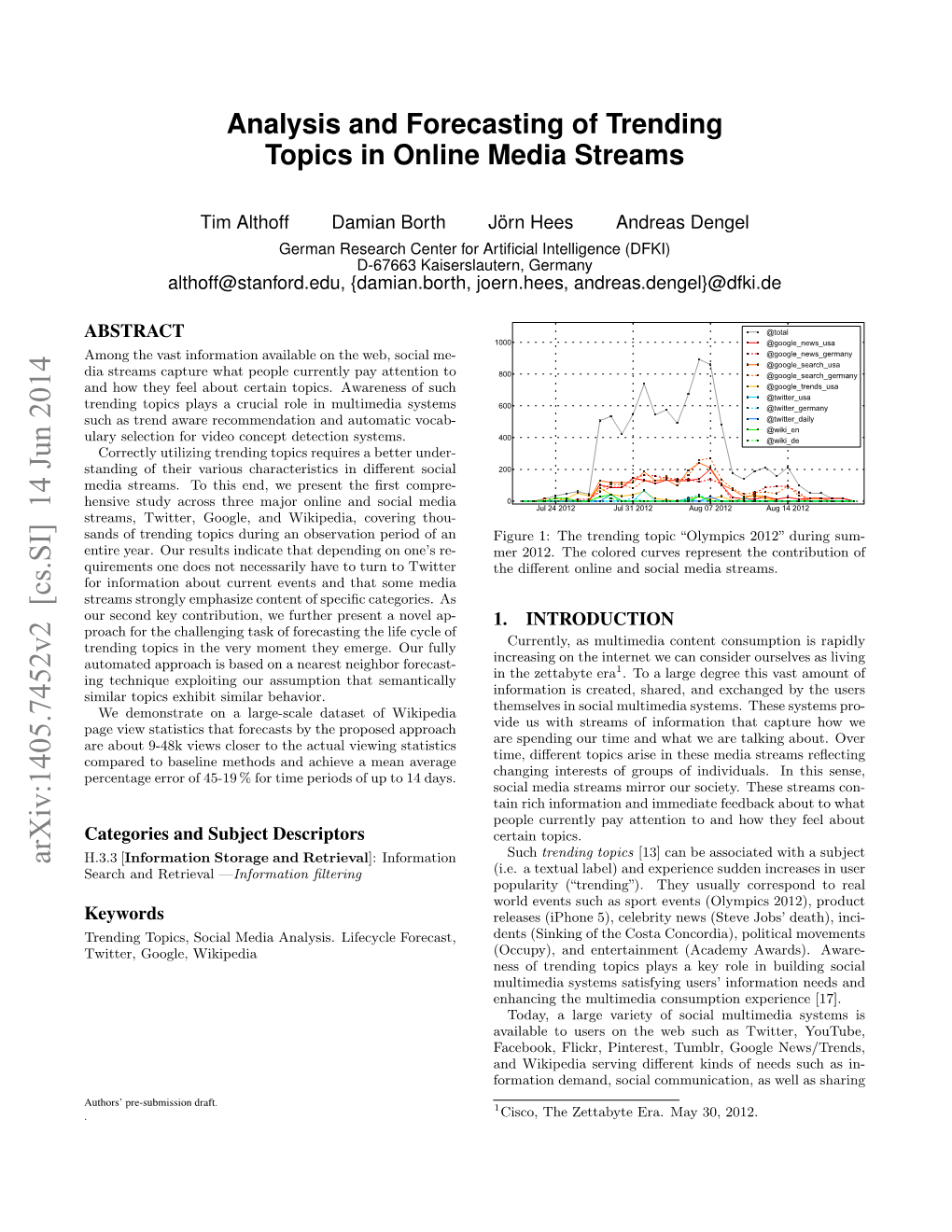 Analysis and Forecasting of Trending Topics in Online Media Streams