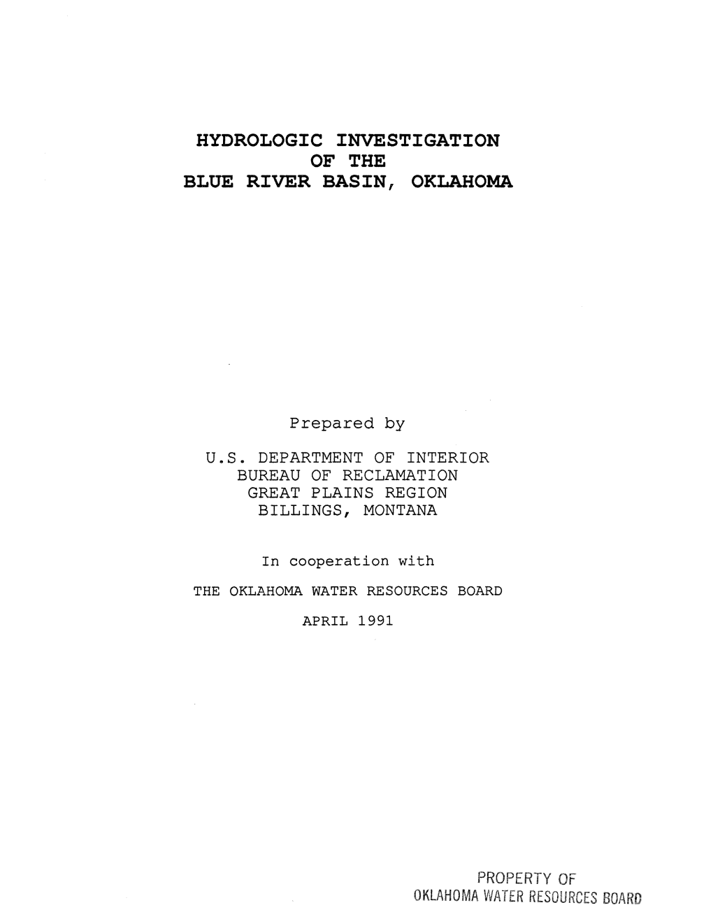 TR91-2: Hydrologic Investigation of the Blue River Basin