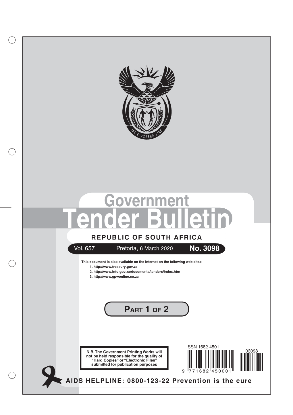 Tender Bulletin REPUBLIC of SOUTH AFRICA Vol