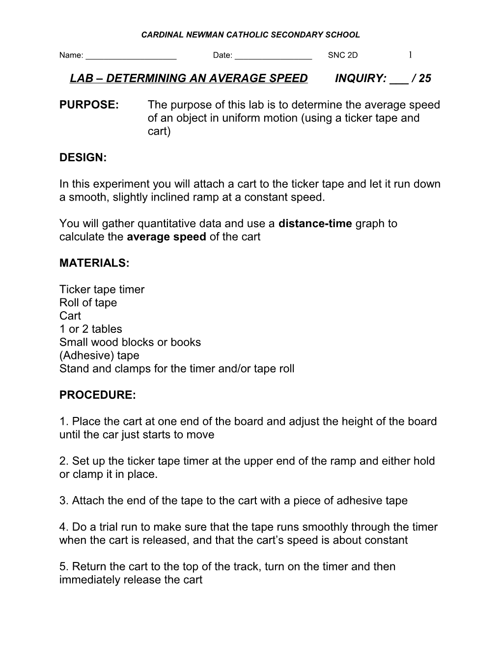 Lab – Determining An Average Speed