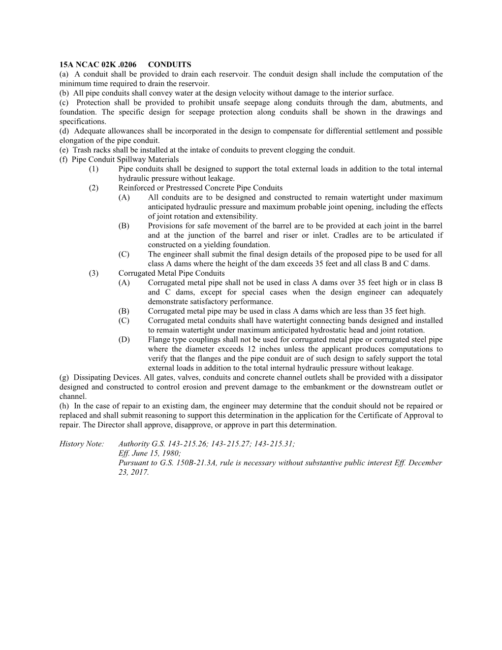 15A Ncac 02K .0206 Conduits