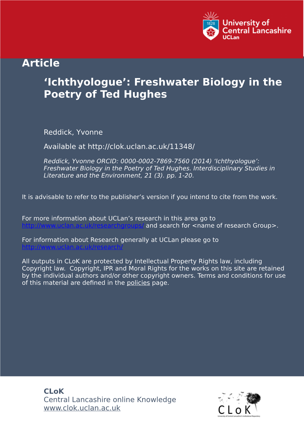 Freshwater Biology in the Poetry of Ted Hughes