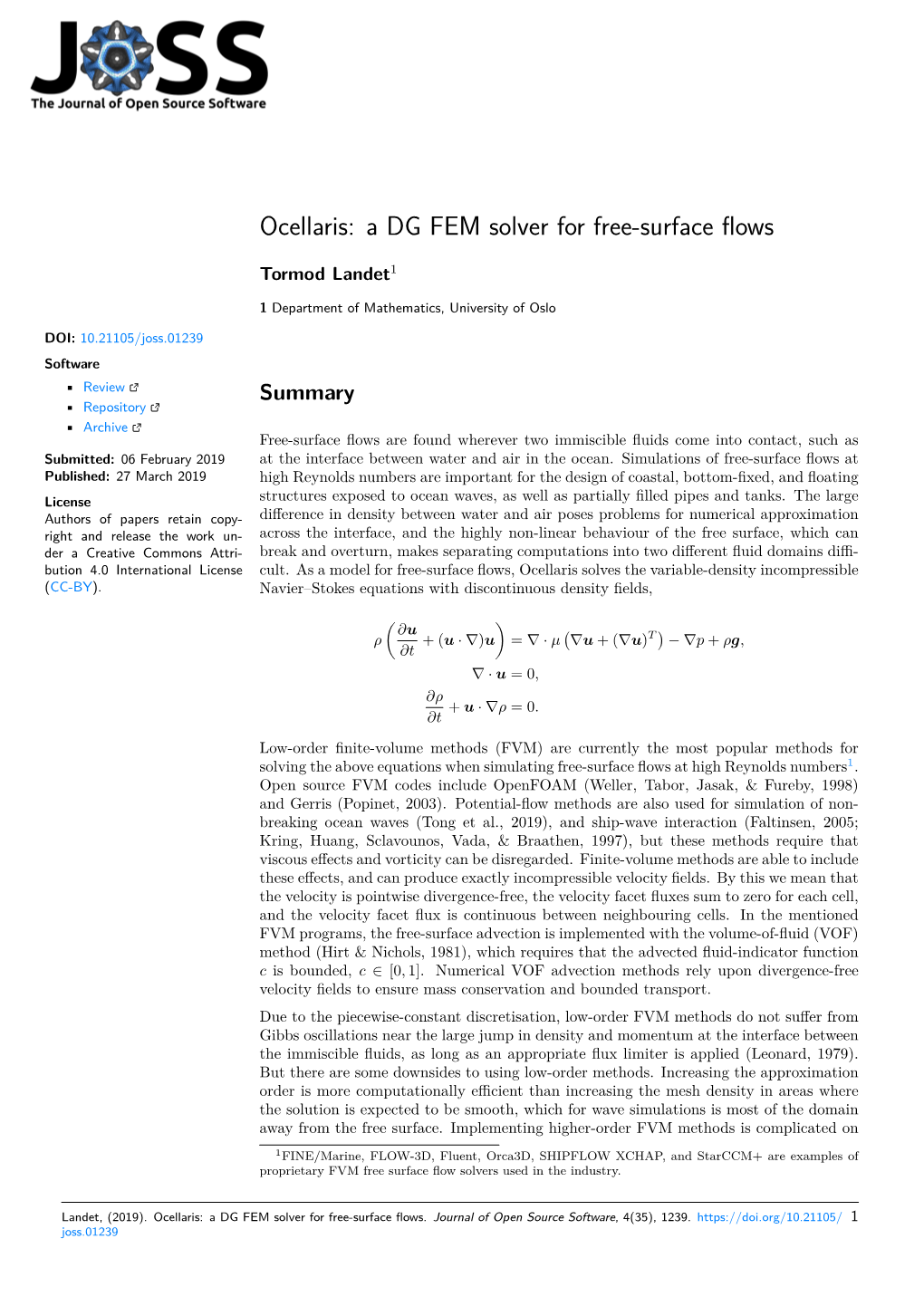 A DG FEM Solver for Free-Surface Flows