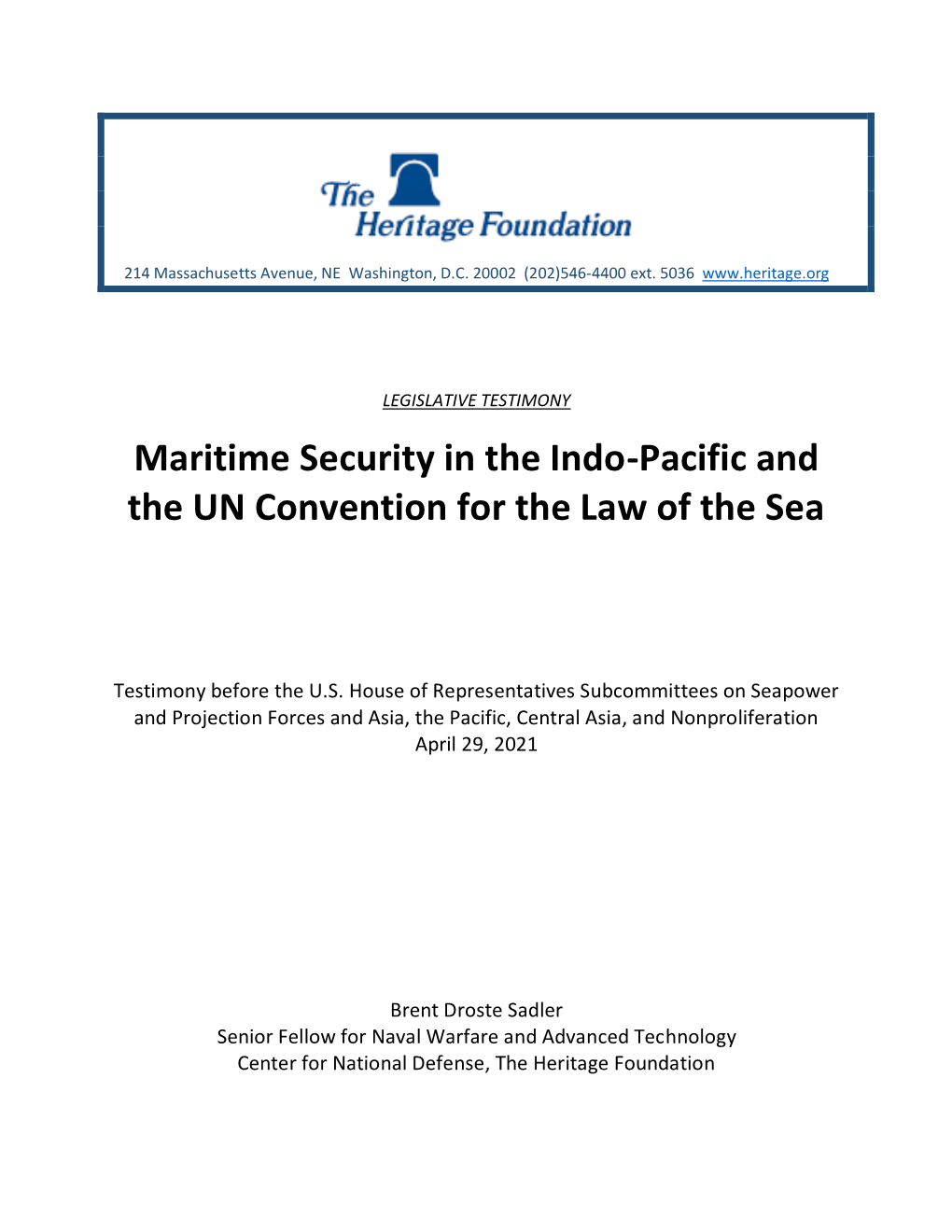 Maritime Security in the Indo-Pacific and the UN Convention for the Law of the Sea