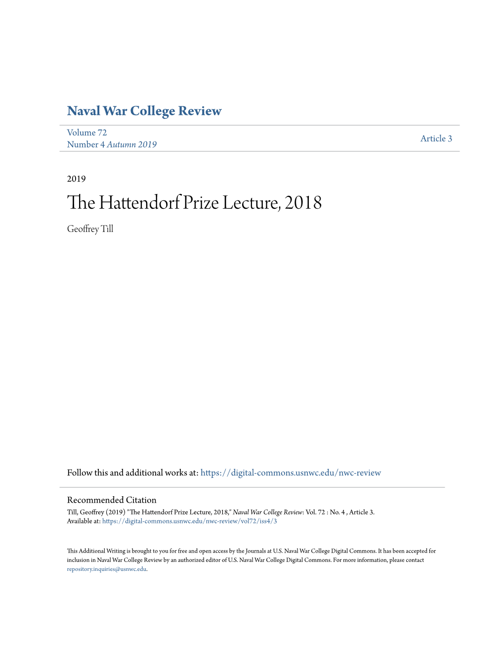 The Hattendorf Prize Lecture, 2018