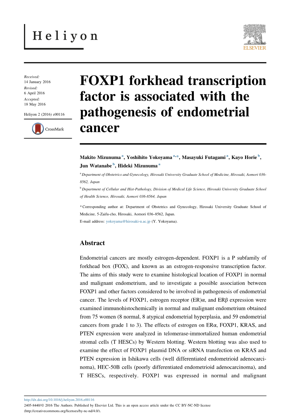 FOXP1 Forkhead Transcription Factor Is Associated with the Pathogenesis of Endometrial Cancer