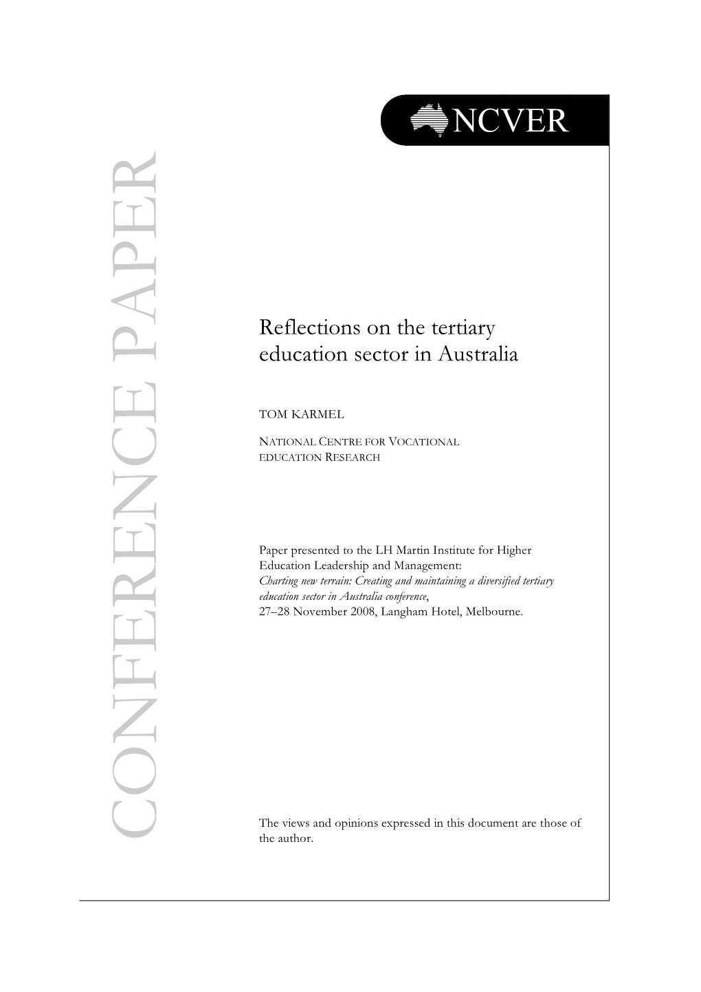 Reflections on the Tertiary Education Sector in Australia