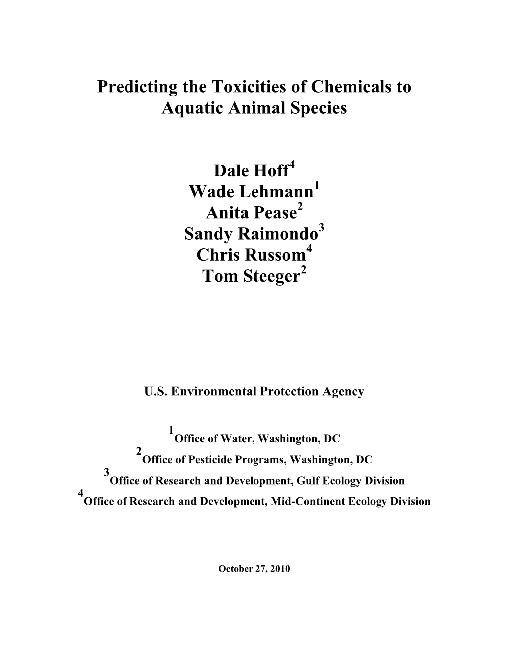 Predicting the Toxicities of Chemicals to Aquatic Animal Species