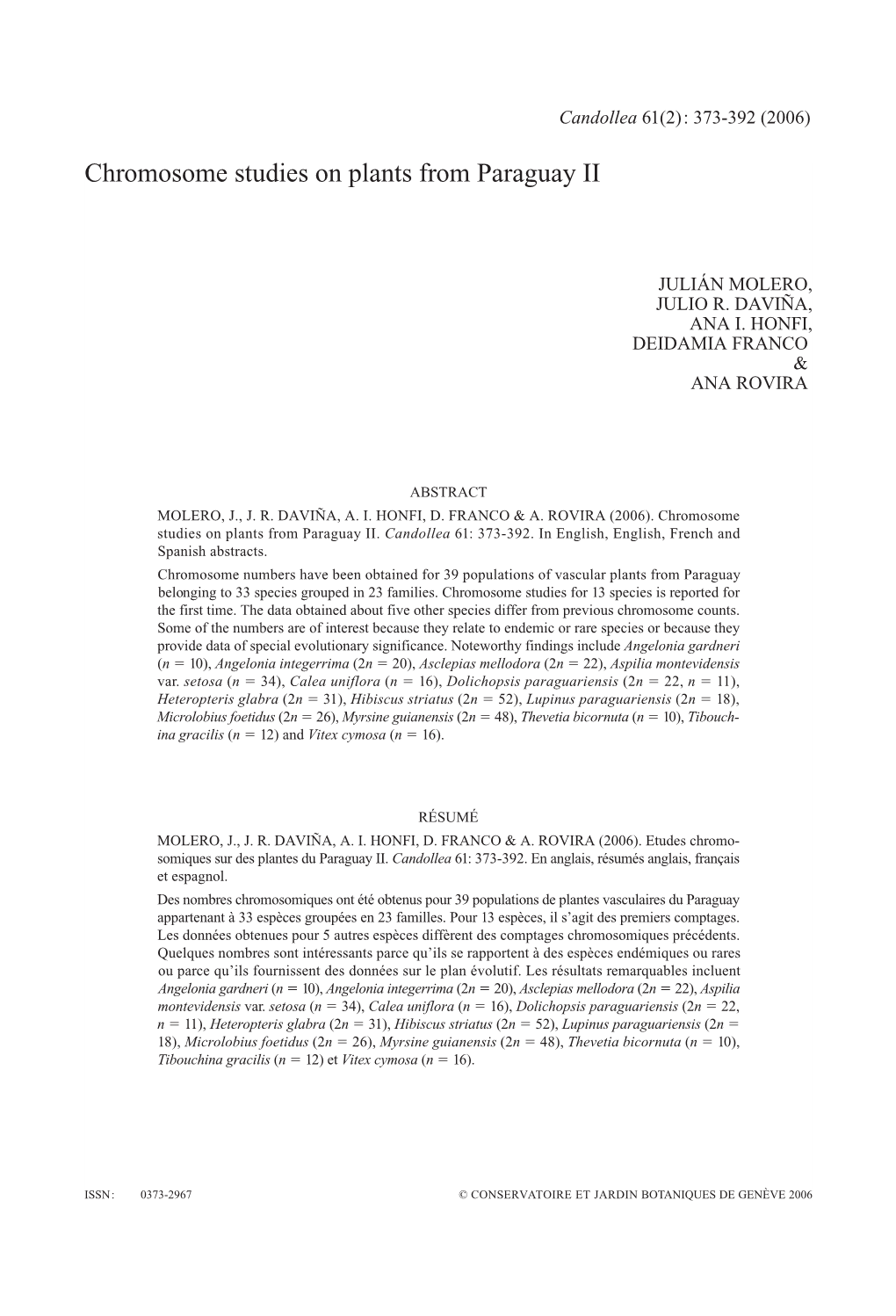 Chromosome Studies on Plants from Paraguay II