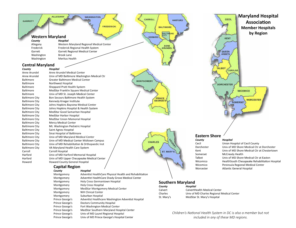 Maryland Hospital Association Member Hospitals by Region