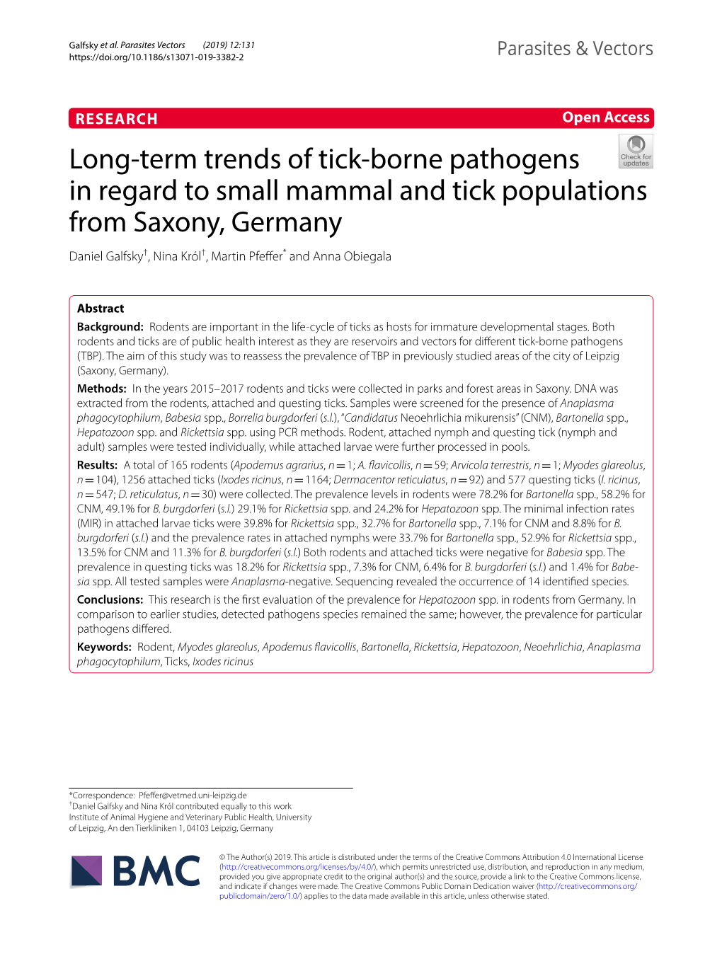 Long-Term Trends of Tick-Borne Pathogens in Regard to Small