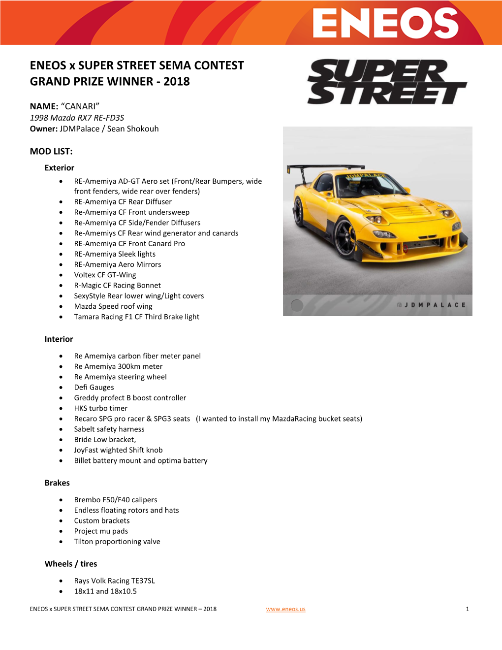 ENEOS X SUPER STREET SEMA CONTEST GRAND PRIZE WINNER - 2018