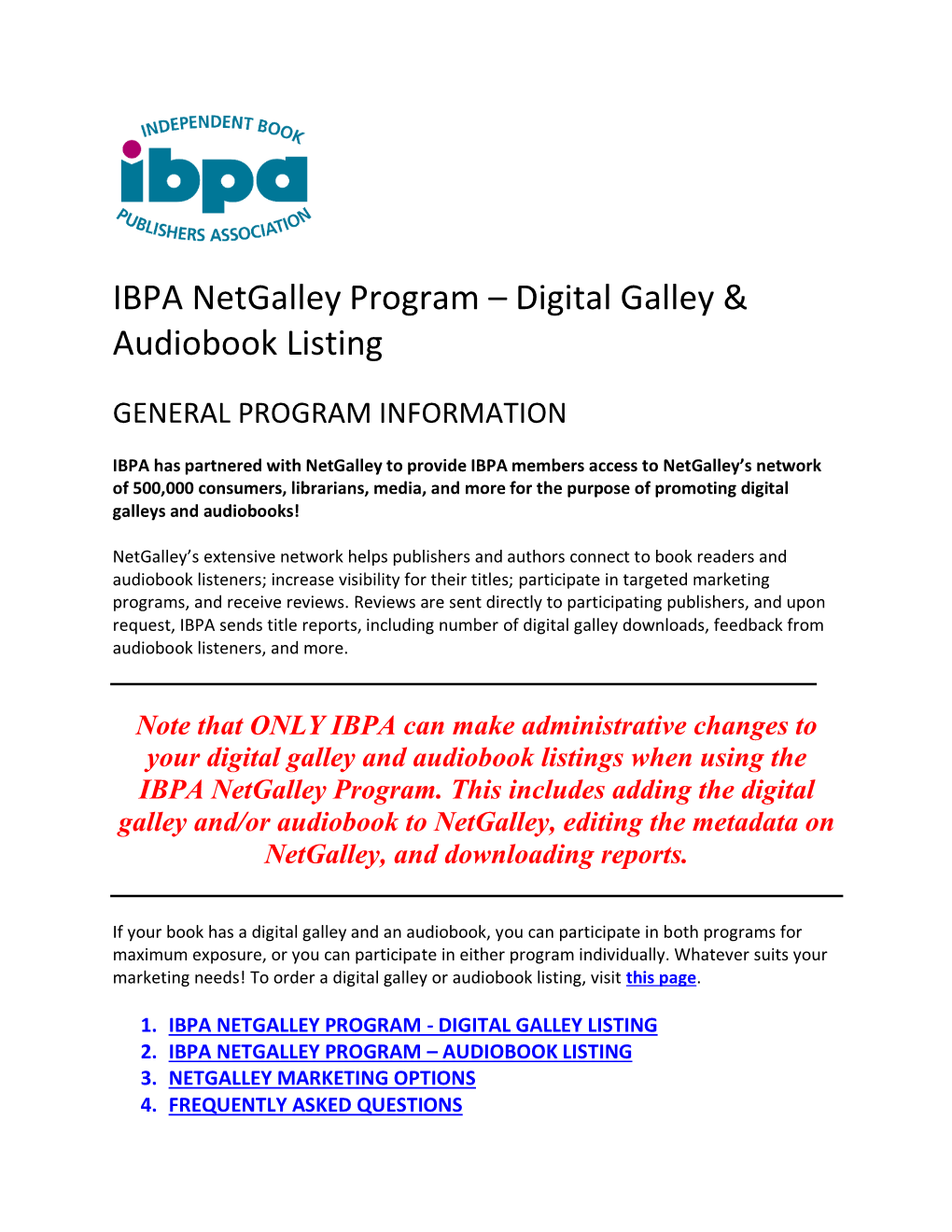 IBPA Netgalley Program – Digital Galley & Audiobook Listing